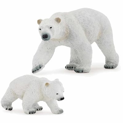 Plastic speelgoed figuren ijsbeer en baby/kind 14 en 8 cm - Pooldieren setje ijsberen