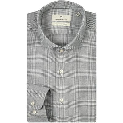 Thomas Maine Overhemd Roma Modern Kent Two-Ply Flanel Glen Check Midden Grijs / male