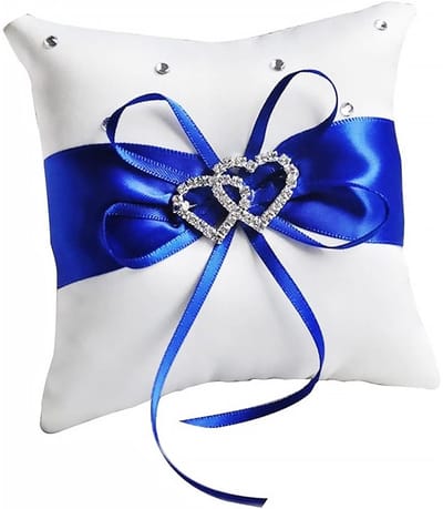 Golden crown - Kussen voor trouwring - Bruiloft kussen - Vierkante vorm - Blauw - Ringen kussen - Trouwaccessoires - Geschikt voor bruiloften - Kleur: