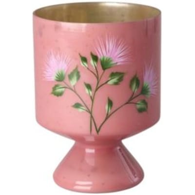 Rice glazen bloempot met handgeschilderde bloemen, roze