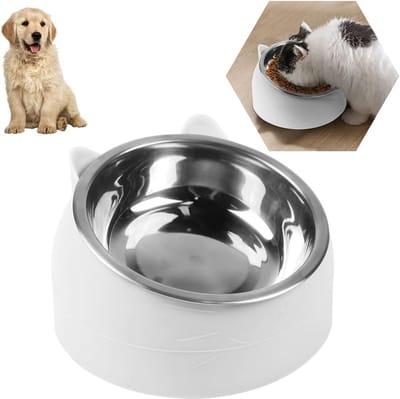 Voerbakken voor katten, kattenvoerbak, verhoogde hondenvoerbak, voerbakset, 15 graden hellend platform, voer en water voor katten en honden, uitneembare roestvrijstalen bak, 200 ml