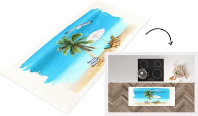 Keukenloper - Loper keuken - Strandstoel - Parasol - Vogel - Waterverf - 120x50 cm - Keukenloper vinyl