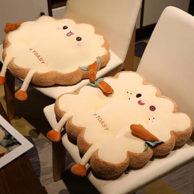 Set van 2 Kawaii Stoelkussens Toast Vormig met Antislip en Bevestigingsbanden