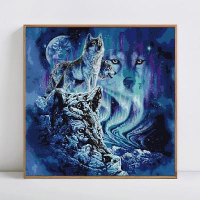 Diamant Schilderij Volledig Rond Wolf Diamant Borduurwerk Kruissteek Strass 30x30CM gray
