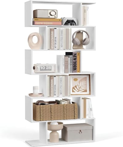 KAD® Boekenkast - Ruimtebesparend Boekenrek - 6-Laags Opbergrek - Wit - 24cm x 70cm x 191cm