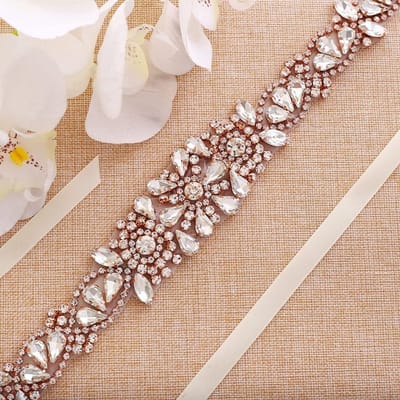 Bruidsriem Kristal - Bruiloft Accessoire - Feestelijke Aankleding - Met Bloem Detail - Zwart