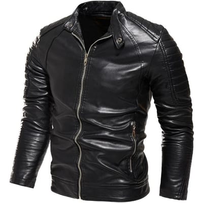 Veste pour homme en cuir PU de couleur unie Automne Nouvelle veste pour homme 3XL black