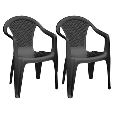 Gerimport tuinstoel Vlieland - 2x - antraciet - kunststof - 55 x 54 x 83 cm - bijzet stoelen