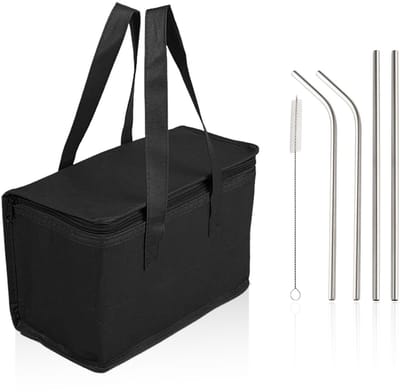 Dailygoods- Koeltas Waterdicht - Geïsoleerde Lunchtas - Roestvrij Staal Rietjes - Draagbaar Ontwerp - 28 x 14 x 17 cm - Duurzaam Materiaal - Lunchbox