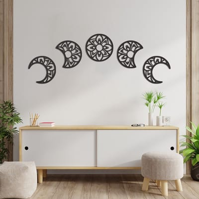 Wanddecoratie Maan Cyclus - Muurdecoratie Maan - Muurdecoratie Hout - Wanddecoratie Hout - Muurdecoratie Woonkamer - Wanddecoratie Woonkamer - Wanddecoratie Industrieel - Wanddecoratie Dieren - Home Decor - Wall Line Art - 156 x 54.5 cm