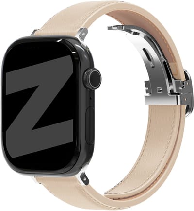 Bandz Apple Watch leren bandje D-Type - horlogebandje geschikt voor Apple Watch 1/2/3/4/5/6/7/8/9/10/11/SE/Ultra (2) (38/40/41/42mm) - beige
