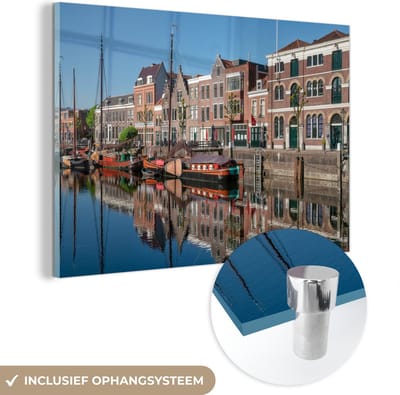 MuchoWow® Glasschilderij 60x40 cm - Schilderij acrylglas - Rotterdam - Zomer - Reflectie - Foto op glas - Schilderijen
