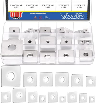 Set van 100 vierkante ringen in verschillende maten M3, M4, M5, M6, M8, M10, M14 - Roestvrij staal, ideaal voor bevestiging en montage van hardware