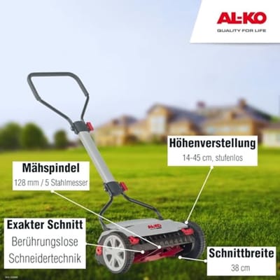 Premium Handgrasmaaier met Helikoptersnede - 38 cm Werkbreedte voor Tuinen tot 250 m²