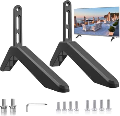2 stuks zwarte tv-standaards van aluminiumlegering | universele tv-standaard voor 32-75 inch | zware en stabiele tv-standaards | vervangingsonderdeel | voor plaatsing in de woonkamer, slaapkamer of entertainmentruimte, in elk huis|Cyslmuk®