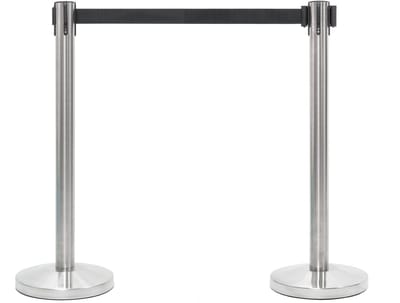 GJ Floors - Set afzetpalen met Trekband | Geborsteld Chroom- Zwart - Hoogte: 92 cm - Lengte: 200 cm - Steel diameter: 5,1 cm