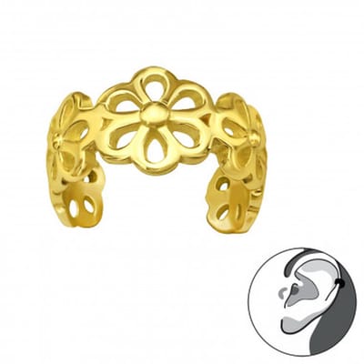 WeLoveSilver - Ear cuff - Gold plated - Opengewerkte bloemen