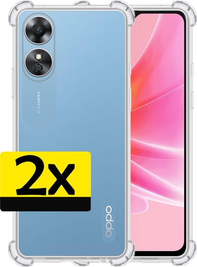 Hoesje - 2 Stuks - Geschikt voor OPPO A17 - Sterk & Shockproof - Siliconen Case - Back Cover - Telefoon Hoes Shock Proof - Telefoonhoesjes - Transparant