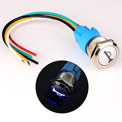Waterdichte Metalen Momentary Drukknop met Blauw LED Licht voor Auto en Boot - 19mm