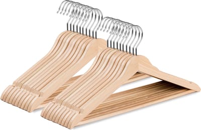 Wicotex-Kledinghanger – SET 20 stuks - houten-kleerhanger, met rok inkepingen en broekspijpen, draaibare haak, Dames en heren kleding - HOUT