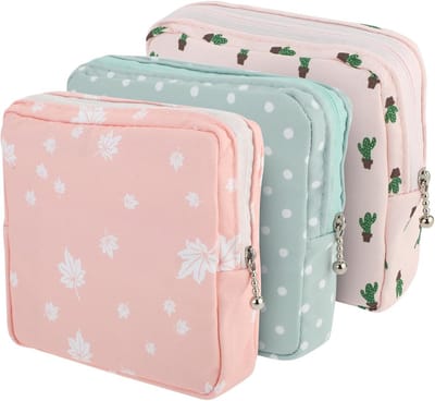 Opbergtas Tampons - Menstruatietasjes - Hygiëne Onderweg - Met Vakken - 3 Stuks - Roze Beige Groen