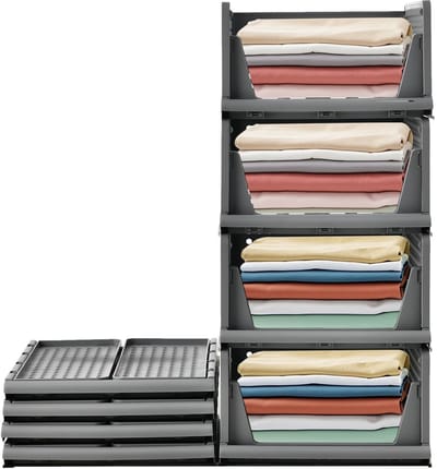 Unyqoos ® Stapelbare Multifunctionele Opbergdozen Set van 4 voor Kleding en Huishoudelijke Artikelen