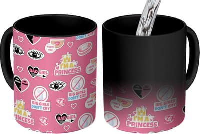 Magische Mok - Foto op Warmte Mokken - Koffiemok - Meisjes - Roze - Prinses - Patroon - Magic Mok - Beker - 350 ML - Theemok