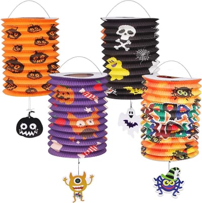 4 Stuks Halloween Papieren Lantaarns Opvouwbare Versiering Feestdecoratie