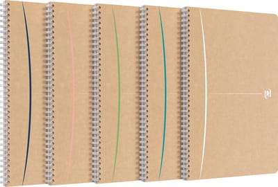 Oxford Touareg spiraalschrift, 180 bladzijden, ft A4, geruit 5 mm, geassorteerde kleuren 5 stuks