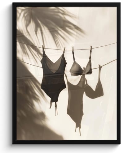 Poster in lijst - Fotolijst 60x80 cm - Posters - Badkleding - Palmbomen - Schaduw - Tropisch - Posterlijst zwart - Decoratie - Wanddecoratie woonkamer - Muurdecoratie slaapkamer