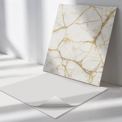 Wallfluent Vinyl Tegels - Marmerpatroon met Aderen Zelfklevende Vinyl Tegels - 30 cm x 30 cm - Romig Vinyl Tegels - Set van 9 - Vierkant PVC Tegels - Texturen Plaktegels - Vinyl Wandtegels - Plaktegels Keuken en Badkamer