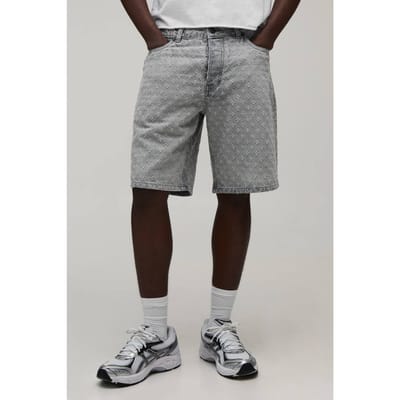 Relaxed Distressed Denim Short | Grey | Size 42