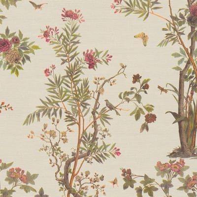 Bloemen behang Profhome 790431-GU vliesbehang hardvinyl warmdruk in reliëf licht gestructureerd met bloemmotief glanzend crème olijfgroen bruin roze 5,33 m2