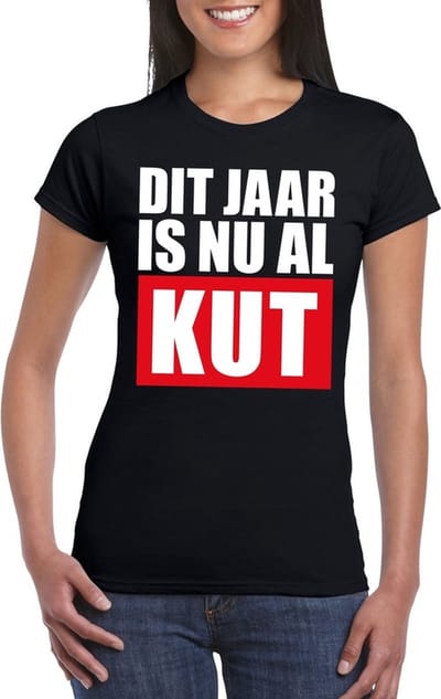 Foute oud en nieuw t-shirt - dit jaar is nu al kut - zwart voor dames S