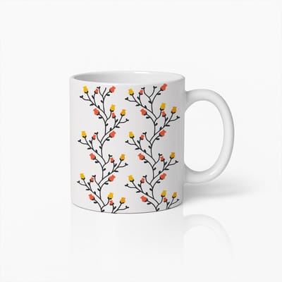 330ml Bloemenpatroon Mok – Elegante Gele en Oranje Bloesem Ontwerp
