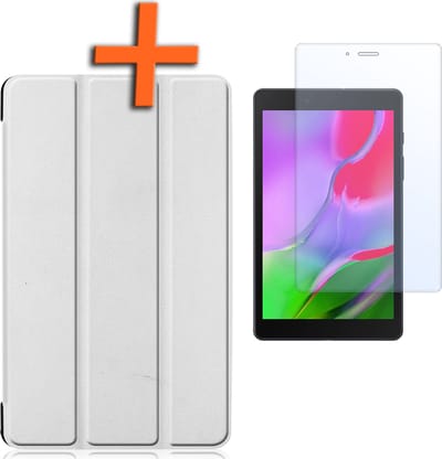 Hoesje - Geschikt voor Samsung Galaxy Tab A 8.0 (2019) - Met Screenprotector - Trifold Bookcase - Hard Cover - Hardcover Book Case - Tablet Hoes - Wit