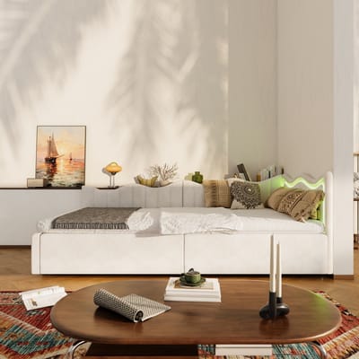 Modern jeugdbed 90x200cm, gestoffeerd bed, kinderbed met lattenbodem en opbergruimte, led-verlichtingsbed met lattenbodem, fluwelen stof, eenpersoonsbed voor jongens en meisjes, zonder matras (verzonden in twee pakketten)