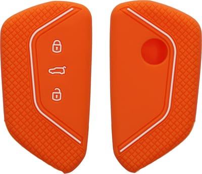 kwmobile autosleutel hoesje geschikt voor VW Golf 8 3-knops autosleutel hoes - TPU autosleutel behuizing - Beschermende auto sleutel case - Sleuteletui in oranje / wit