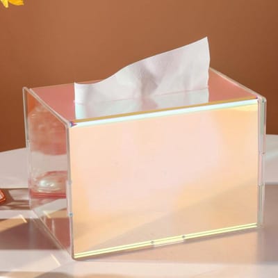 Acryl Tissueboxhouder, Iridescent Tissueboxdispenser voor gezichtstissue, Servetten, Droogdoekjes, Badkamer, Bureaus, Kaptafel, Slaapkamer