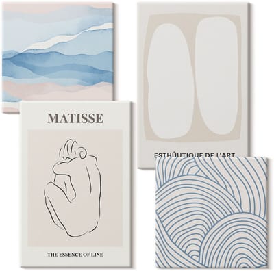 Wallfluent Set van canvas schilderijen - De abstracte vormen en delicate kleuren van Matisse Canvas Schilderijen Set - Set van 4 Canvas Schilderijen - Beige Set van Canvas Prints - Abstractie Canvas Kunst Set - Boheemse Canvas Kunst Set