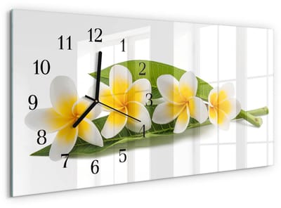 Tulup Wandklok - Bloemen Glazen Klok Met Print - 60x30 cm - Geel Moderne Glazen Wandklok - Zwarte Handen - Rechthoekige Wandklok - Wandklok Glas Decoratie - Gekleurde Glazen Klok