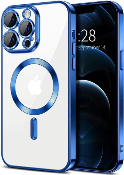 Backcover hoesje Geschikt voor: iPhone 15 Pro Max met geïntegreerde Camera lens bescherming [magnetische hoes] compatibel met MagSafe Dames Heren - Blauw