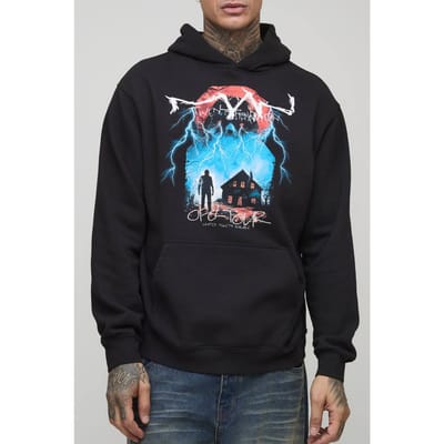 Lange oversized gotische OFCL TOUR Men's vintage wash print hoodie | Black | Size Small