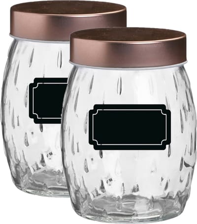 Voorraadpot/bewaarpot Beau - 4x - 1.2L - glas - koperen deksel - incl. etiketten
