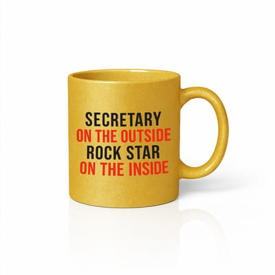 Gouden Mok 330ml – “Secretary on the Outside, Rock Star on the Inside” Inspirerende Office Cadeaumok