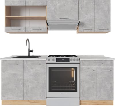 Vicco R-Line Complete keukeneenheid – 200 cm, WB Marmer Beton/gouden eik