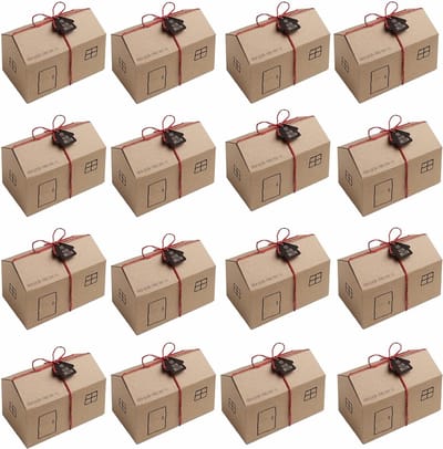 16 Stuks Kleine Cadeauboxen in Huisvorm met Labels, Kraftpapier Snoepdozen voor Trouwen en Feestdecoratie