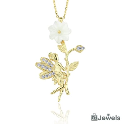 OZ Jewels – Geluksfee Magnolia Ketting – Goudkleur – Zirkonia – Dames
