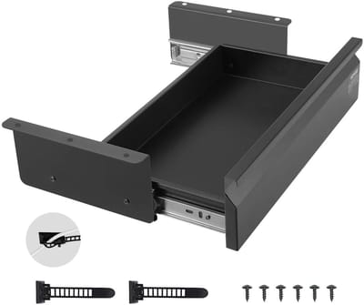 Atlasyx bureaulade - Lade onder bureau - Opbergbak - Opberglade - Compact formaat - Stevig kunststof - 14,3 x 8,4 x 1,9 cm - Zwart