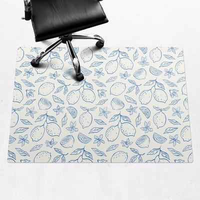 Wallfluent - Vloerbeschermer Citroen Retro Patroon - 140x100 cm - Blauw Mótif Bureaustoelmat - Rechthoekig - Vloerbeschermer Vinyl-Computer Stoel Mat-Werkplekdecoraties - Boho-patroon